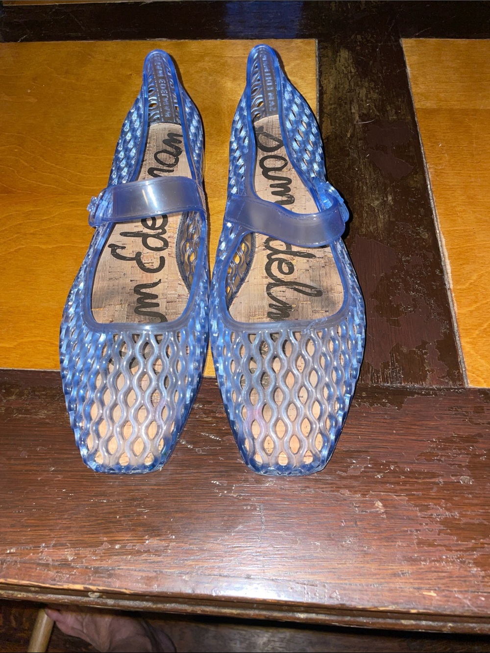 Sam Edelman Perforated Blue Mesh Mary Jane “Jelly” Flats, Size 8